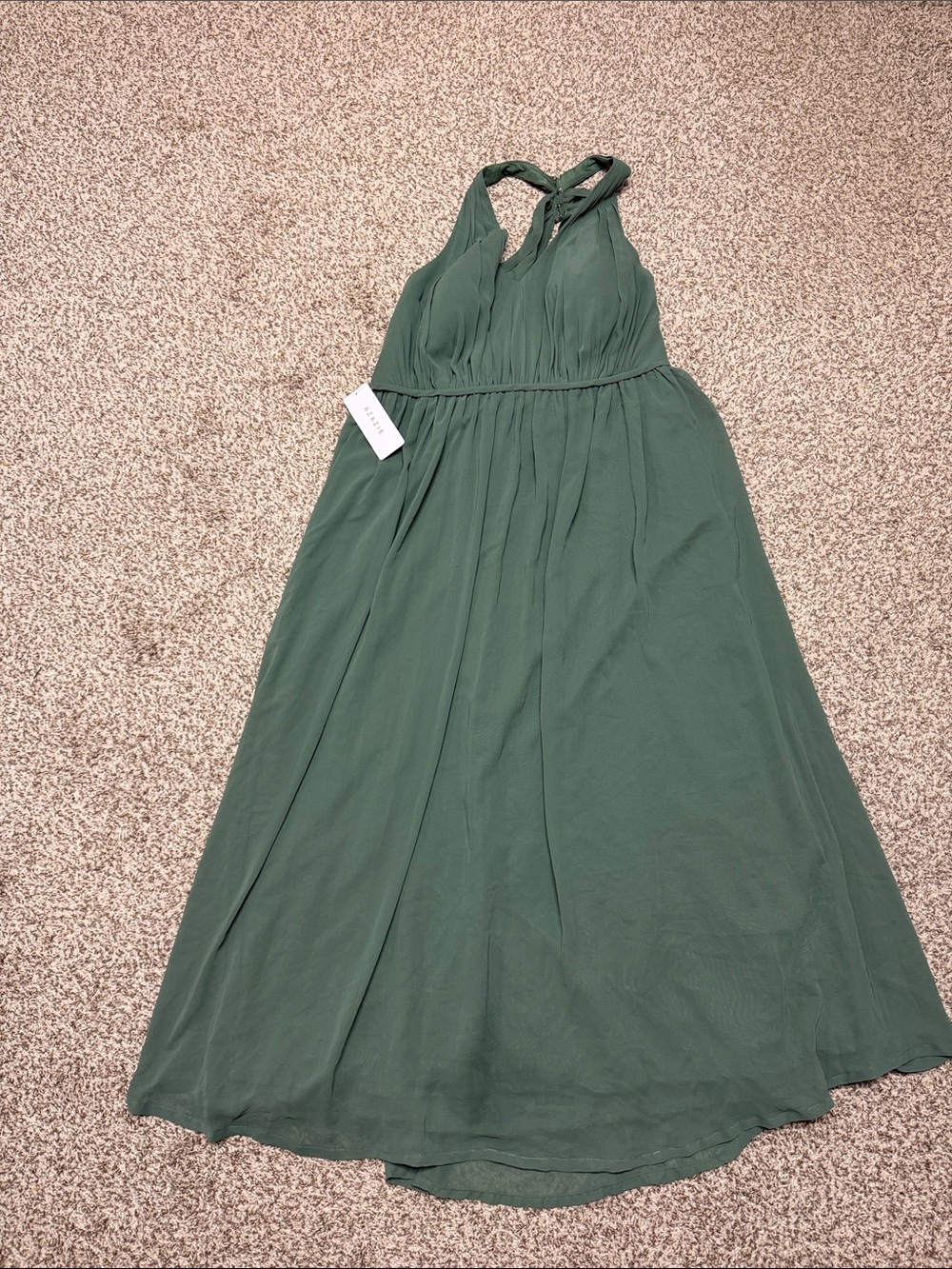 Azazie Nikka Eucalyptus Cross-Back Halter Maxi Dress